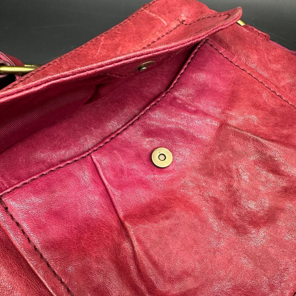 Fossil Red Leather Crossbody Purse 1954 Adjustable Strap Brass Accents READ - Picture 10 of 15